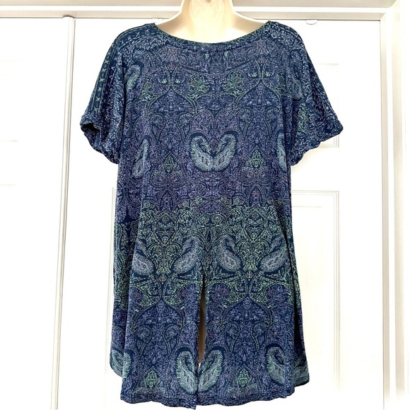 Lucky Brand Blue Paisley Split Back Short Sleeve Tee Shirt 1X - Picture 3 of 5